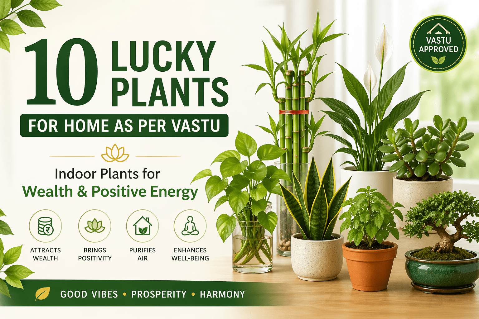 10 Lucky Plants for Home as per Vastu (Indoor Plants for Wealth & Positive Energy)